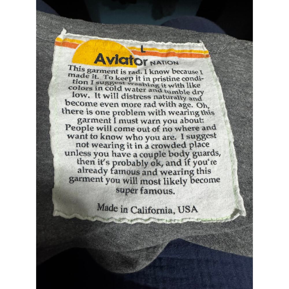 Aviator Nation Heather Grey Embroidered Logo Tee Raw Hem Relaxed Fit Size L - Picture 4 of 4